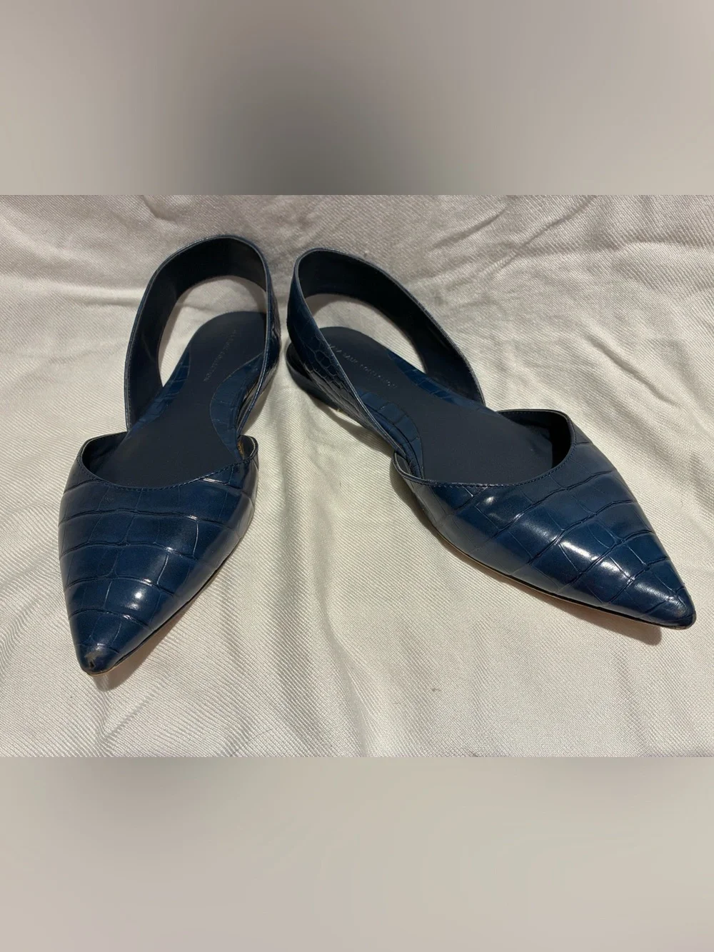 Zara Navy Croc-Embossed Pointed Toe Slingback Flats, sz 35/US 5